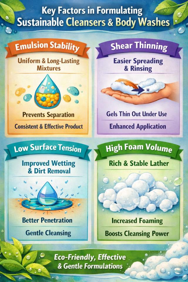 Key factors in formulating sustainable cleansers and body washes