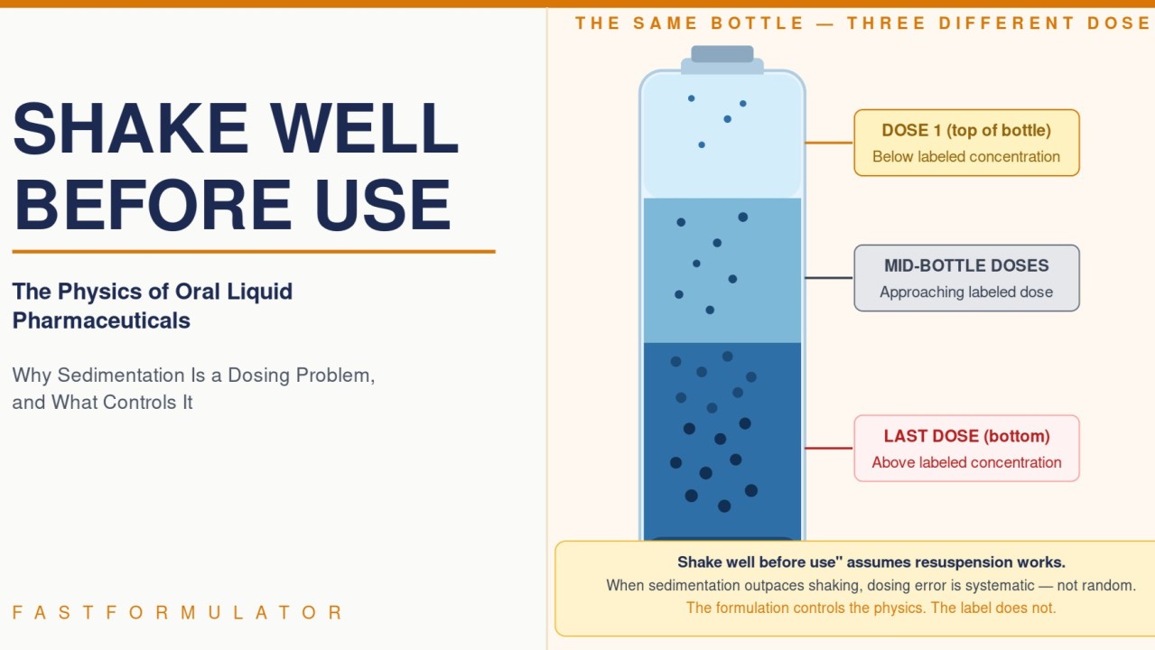 Sedimentation and dosing accuracy in oral liquid pharmaceuticals