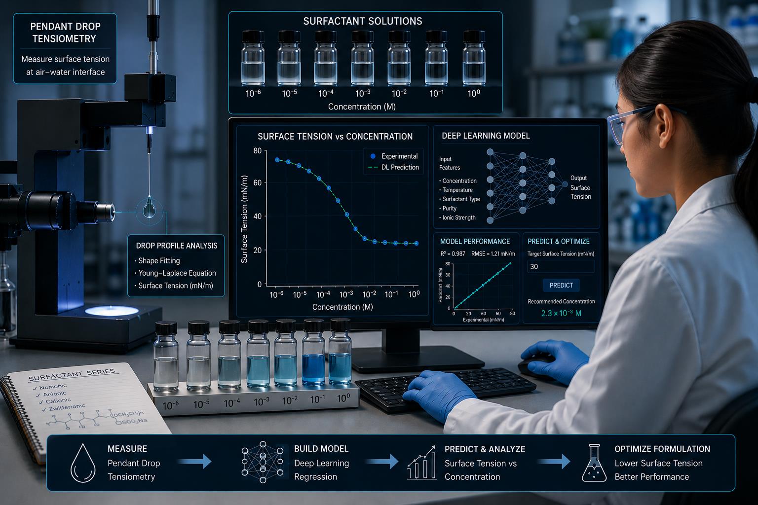 Surface tension measurement and deep learning model workflow