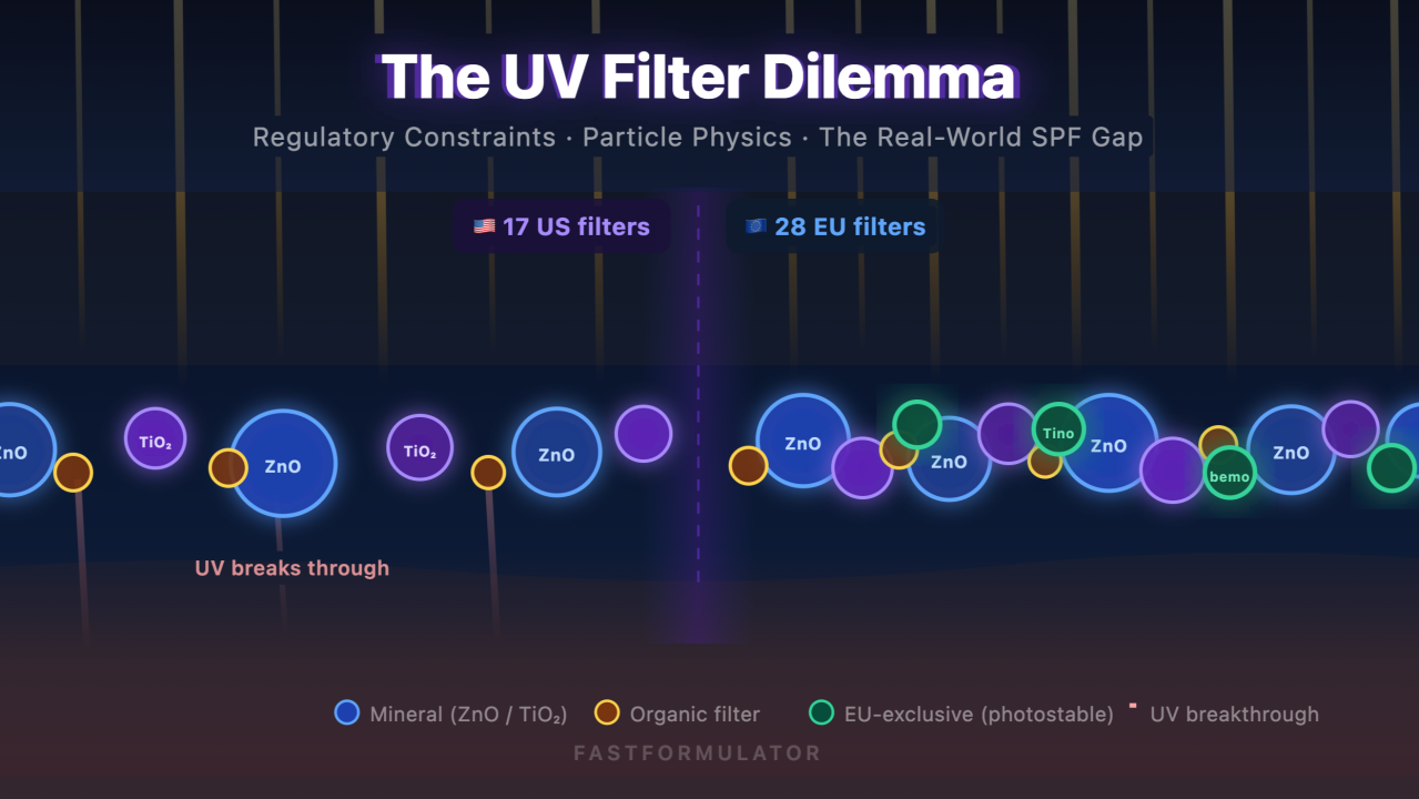 UV filter regulation and particle physics in sunscreen